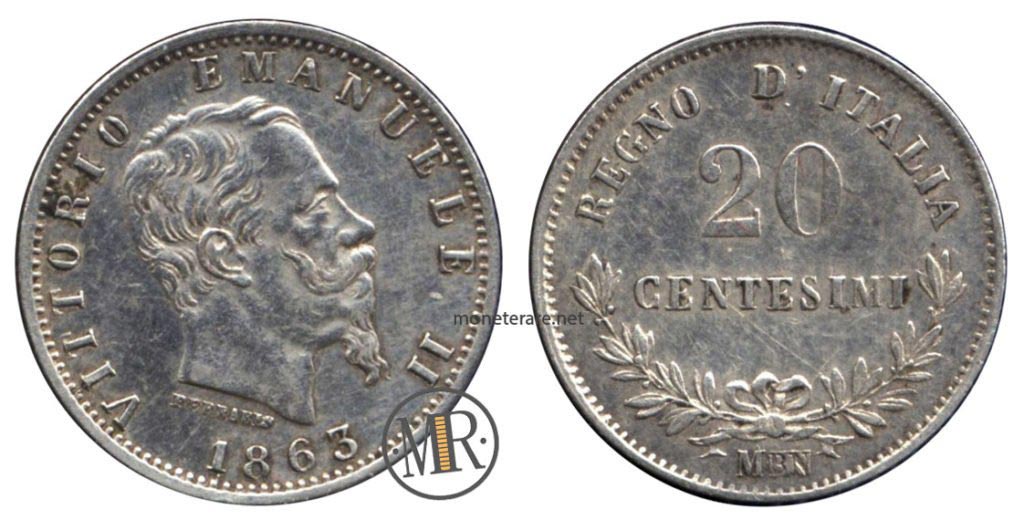 20 Cents Lira Coin 1863 "Valore" Vittorio Emanuele II