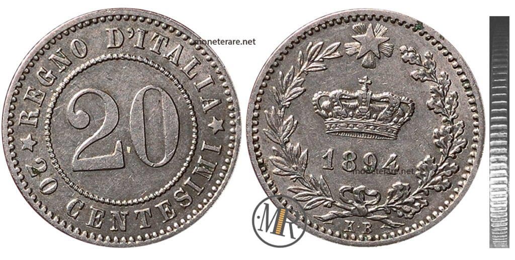 20 Cents Lira Coin 1894 Umberto I - "Nichelino"