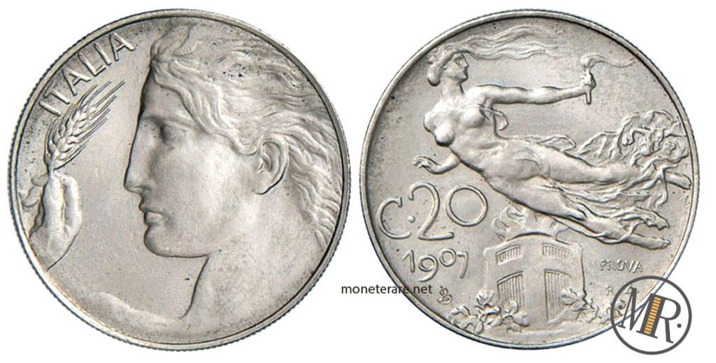 20 Cents Lira Coin 1907 Libertà Librata "PROVA"