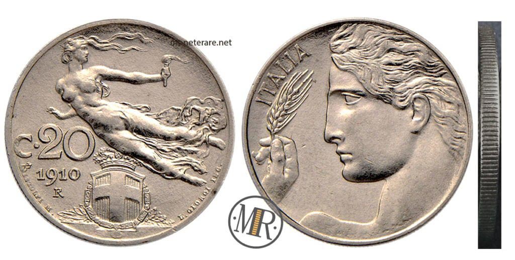 20 Cents Lira Coin 1910 "Libertà Librata" Vittorio Emanuele III