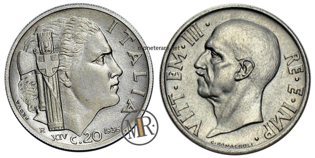 Italian 20 cents 1936 "IMPERO" Vittorio Emanuele III - PROVA