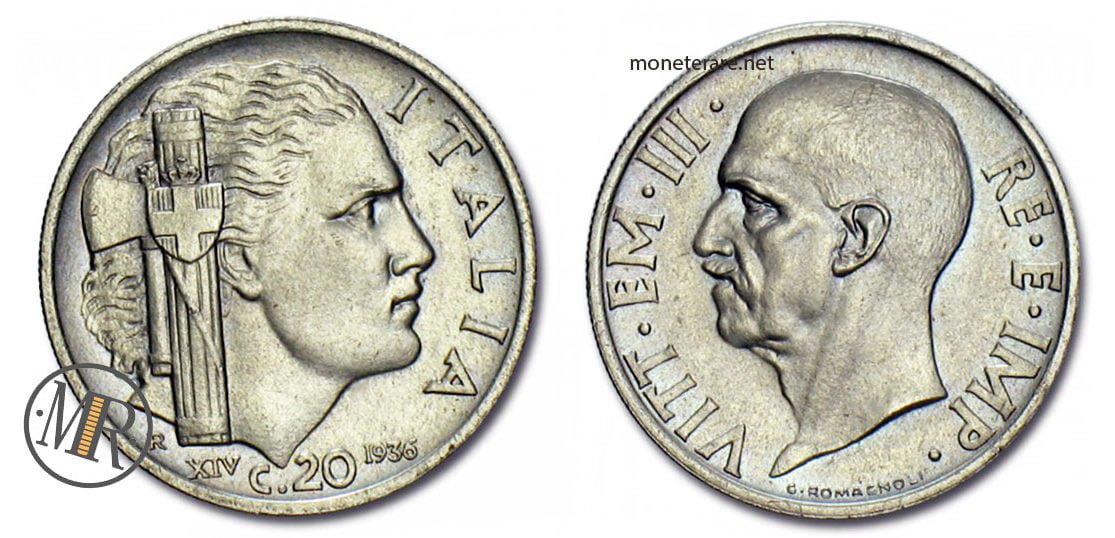 20 cents 1936 "IMPERO" Vittorio Emanuele III