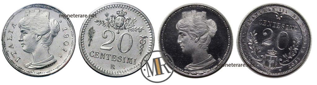 Rare 20 cents lira coin 1907 "PROGETTO" - R4