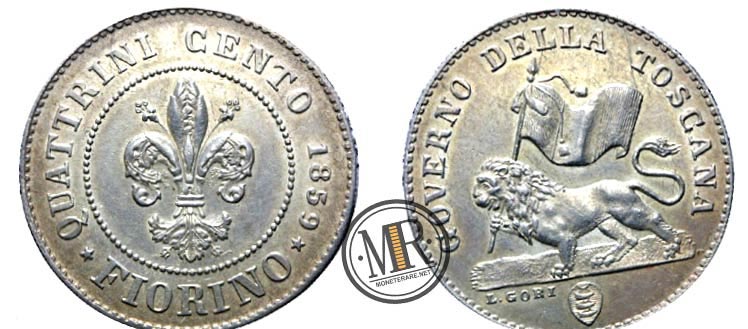 Silver Florin Coin of the Grand Duchy of Tuscany 1859