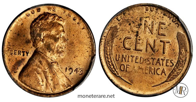  1943 Penny Lincoln 1 dollar cent coin