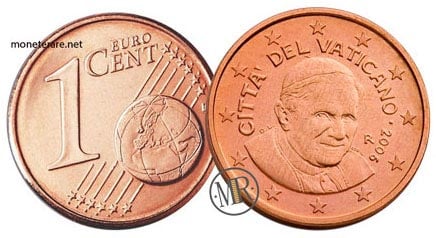 1 Cent Vatican Euro Coins Pope Benedict XVI