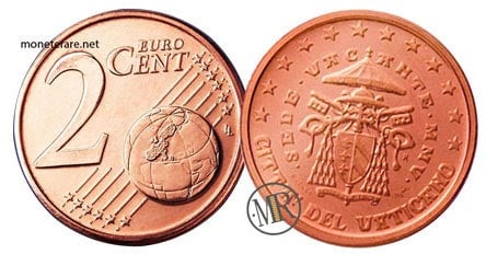 2 Cent Vatican Euro Coins Cardinal Camerlengo 2005