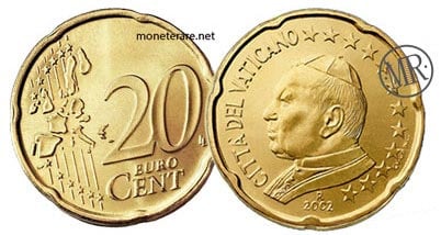 20 Cents Vatican Euro Coins Pope John Paul II 2002