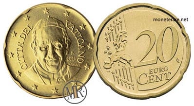 20 Cents Vatican Euro Coins Pope Francis 2016