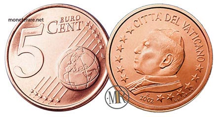 5 Cent Vatican Euro Coins Pope John Paul II 2002