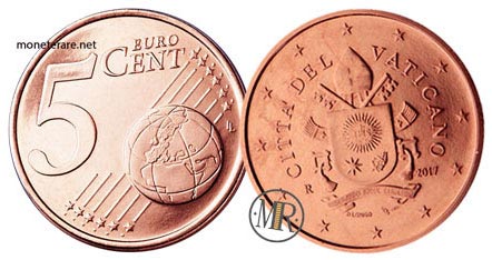 5 Cent Vatican Euro Coins Fifth series 2017