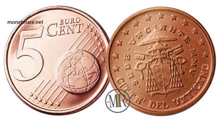 5 Cent Vatican Euro Coins Cardinal Camerlengo 2005