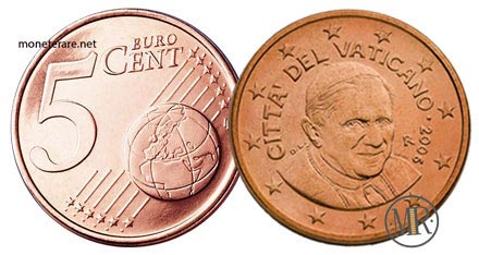 5 Cent Vatican Euro Coins Pope Benedict XVI 2006