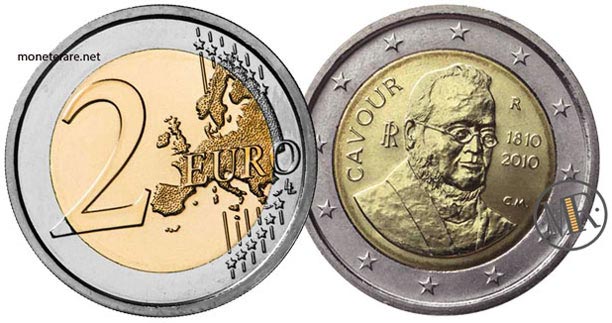 value of 2 Euro Italy 2010 "Cavour"- 200th anniversary of Cavour's birth