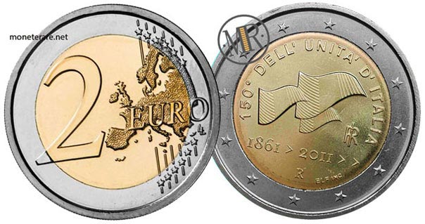 value of 2 Euro Italy 2011 - 150th Anniversary of the Unification of Italy 1861-2011