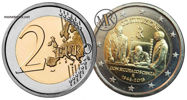 value of 2 Euro Italy 2018 "Costituzione" - 70th anniversary of the Italian Constitution