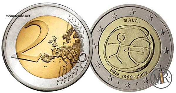 2 Euro Malta 2009 Coin - 10th Anniversary of Economic and Monetary Union