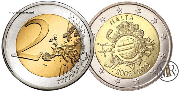 2 Euro Malta 2012 Coin - 10 years of the Euro