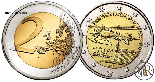 2 Euro Malta Commemorative Coins 2015 - 100th anniversary of the first flight from Malta - value