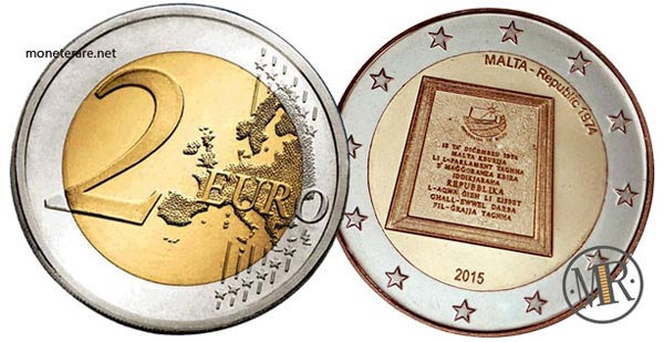 2 Euro Malta 2015 Coin - Proclamation of the Republic of Malta - value