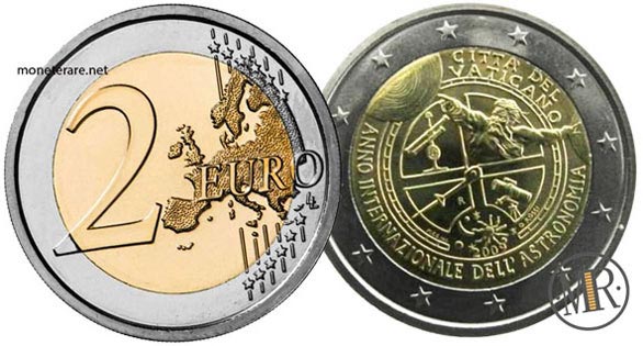 2 Euro Vatican Coin 2009 - International Year of Astronomy (Anno internazionale dell'astronomia)