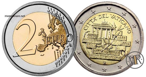2 Euro Vatican City 2014 Coin - 25th Anniversary of the fall of the Berlin Wall ( XXV Anniversario del crollo del muro di Berlino)