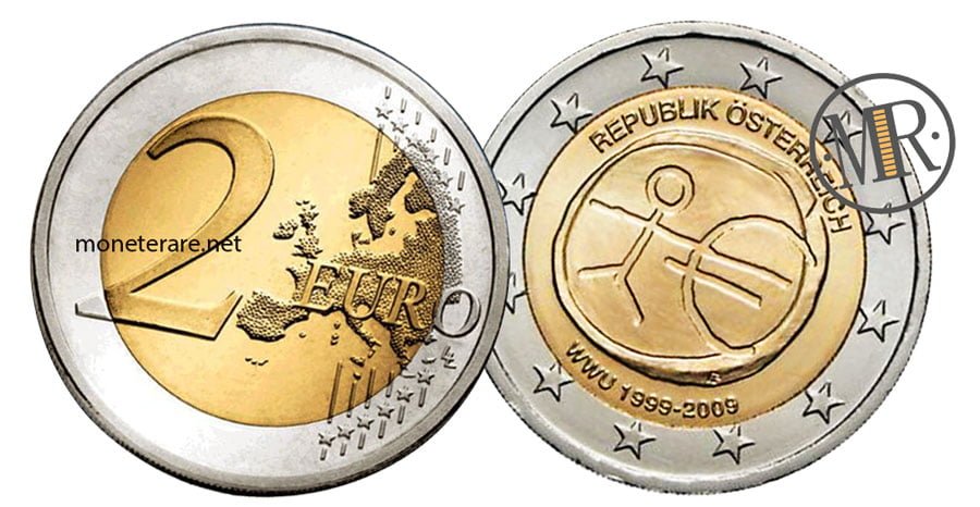 2 Euro Commemorative Coins Austria 2009 - 10th Anniversary Economic and Monetary Union