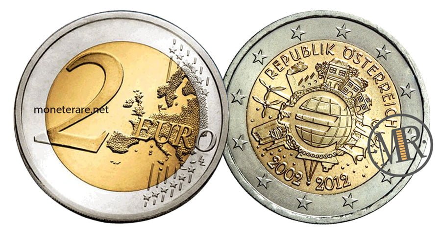 2 Euro Commemorative Coins Austria 2012 - 10 years of Euro Banknotes and Coins