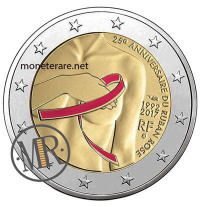 French commemorative 2 euro coins 2017 - Pink Ribbon Coloured Proof Coin