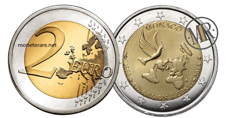 2 Euro Monaco Commemorative Coins 2013 for the 20th membership of the UN