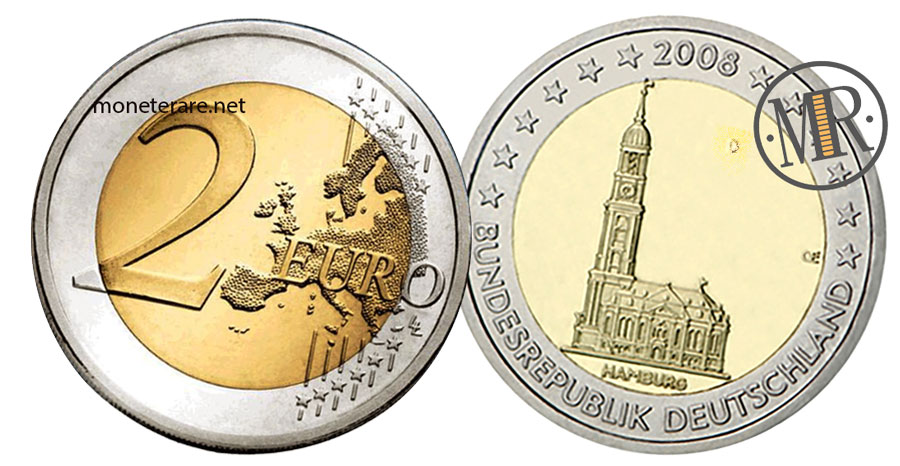 German 2 Euro Coins 2008 - Church of St. Michael in Hamburg