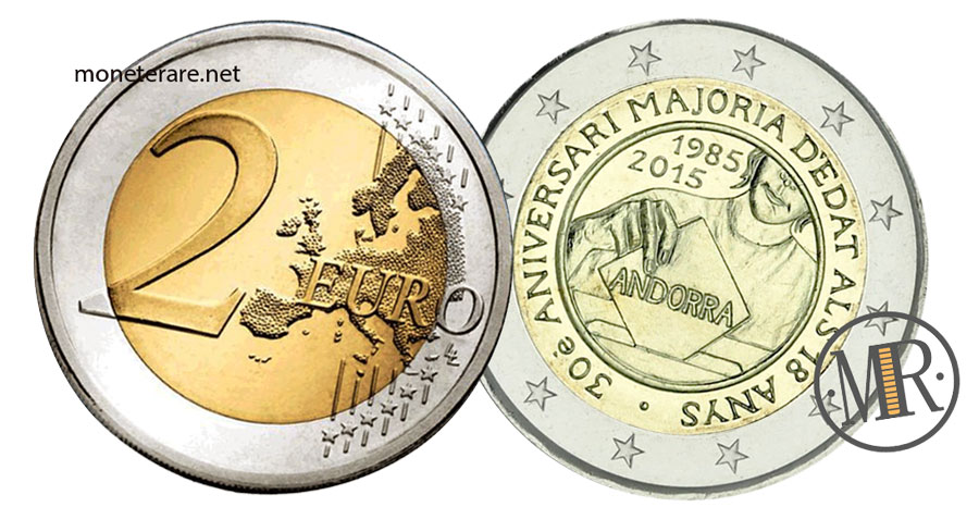 2 Euro Commemorative Coin Andorra 2015 - 30th Anniversary of reaching the age of majority at 18 years of age