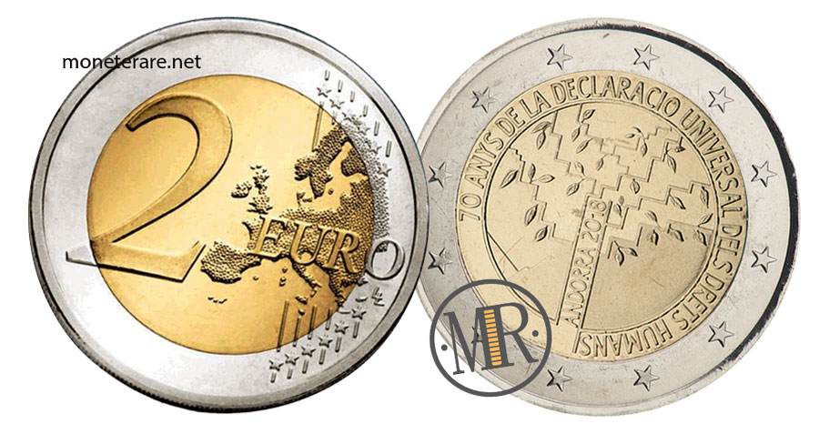 2 Euro Commemorative Coin Andorra - 70th Anniversary of the Universal Declaration of Human Rights