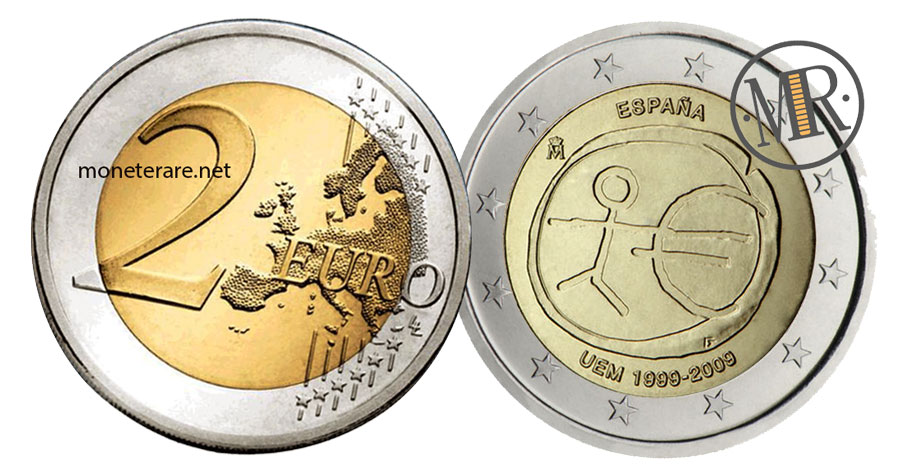 Value of  2 Euro Spain 2009 - 10th Anniversary of Economic and Monetary Union (UEM)