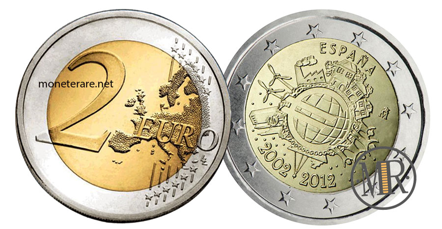 Value of  2 Euro Spain 2012 - 10 Years of Euro Banknotes and Coins