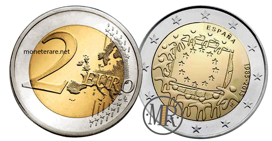Value of  2 Euro Spain 2015 - 30th Anniversary European Flag