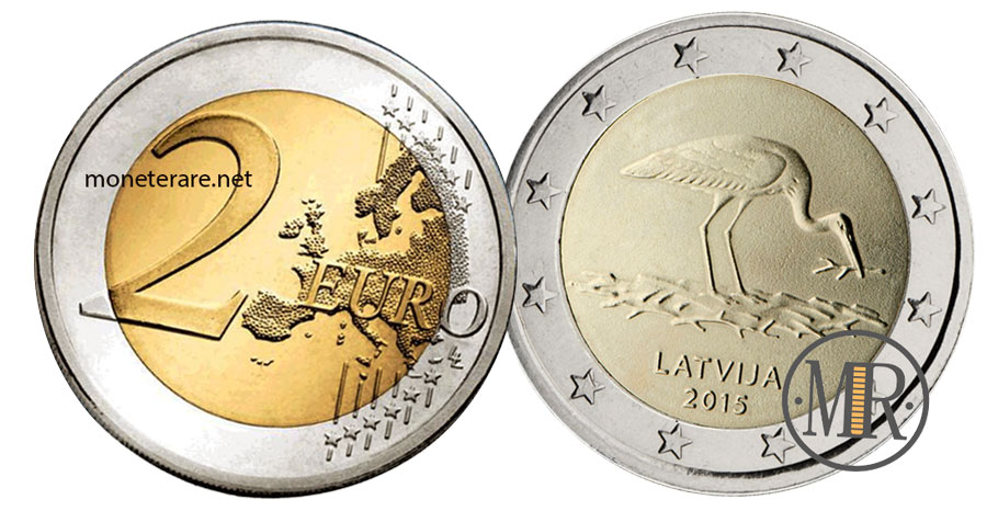 2 Euro Commemorativi Lettonia 2015 - Cicogna Nera