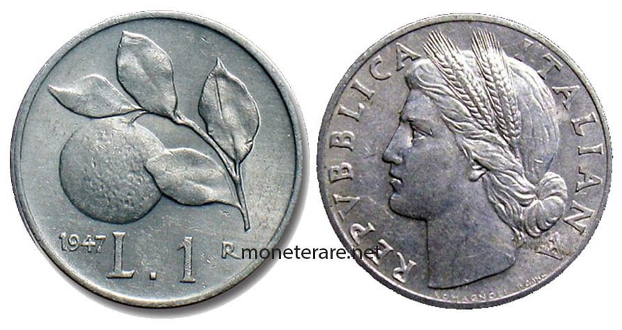 1 lira "Arancia" 1947 - Italian Rare Coin