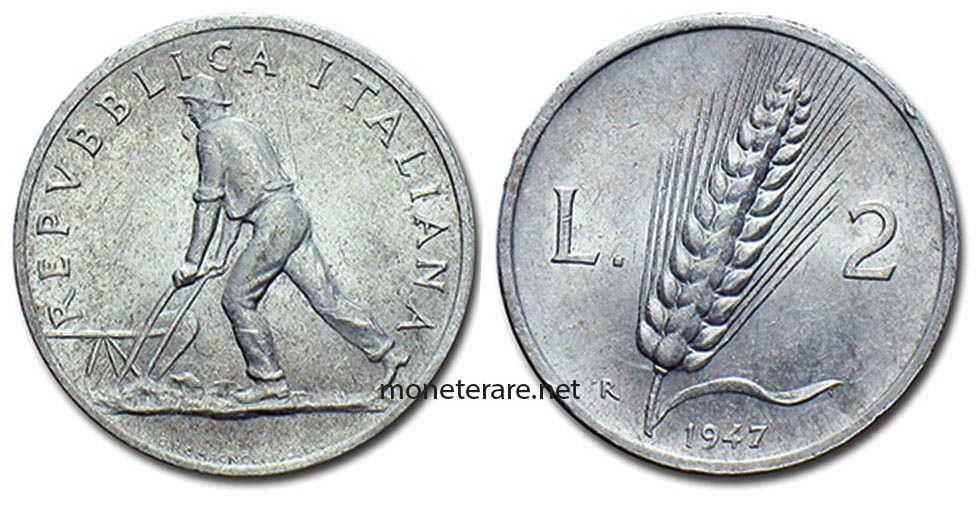 2 lire 1947 "Spiga" - Value of this Italian Rare Piece Coins