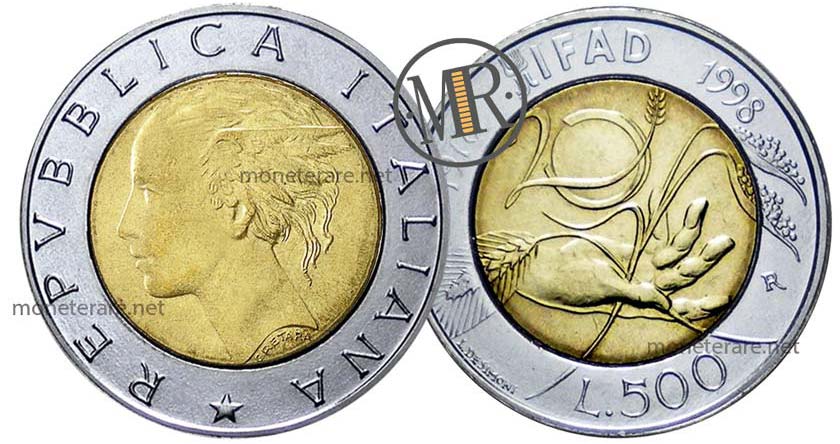 Italian 500 lire coin IFAD 1998