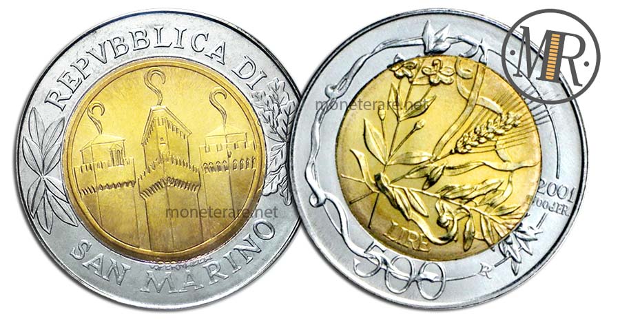 500 Lire San Marino Coin 2001 - “1700th foundation of the Republic”