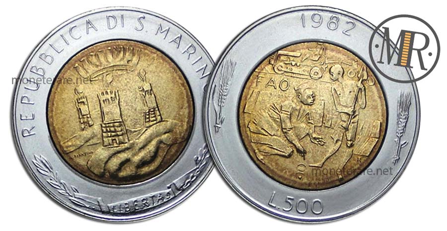 500 Lire San Marino 1982 Coin - “FAO - Social achievements”