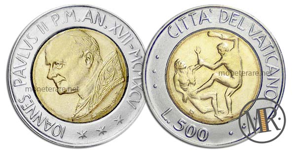 500 Lire Vatican Coins 1995 - “The root of violence against life” value