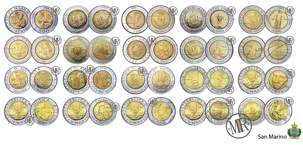 500 Lire San Marino Bimetallic Coins