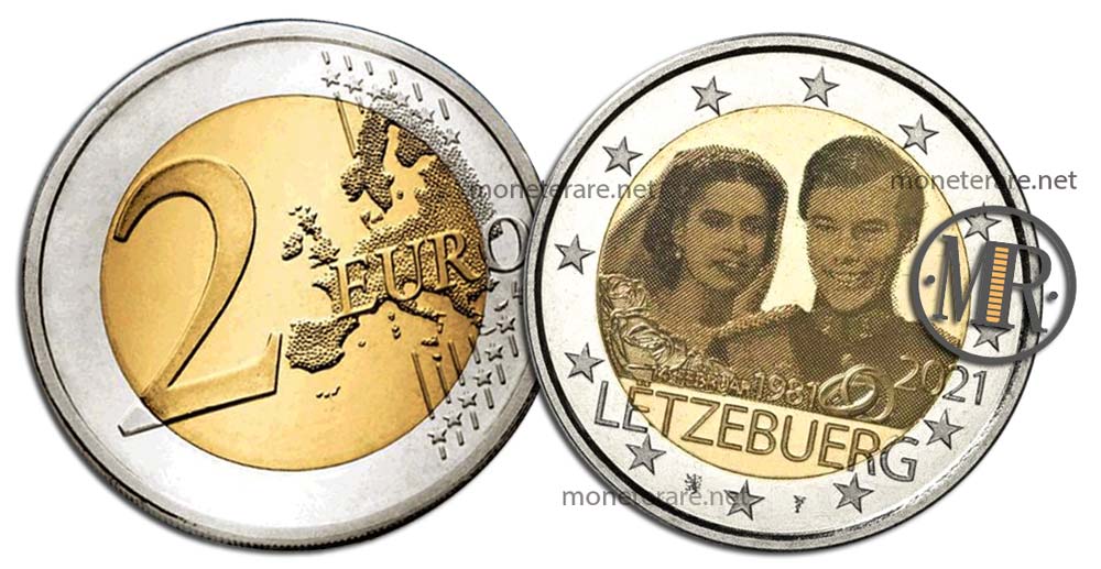 2 Euro Commemorative Luxembourg 2021 Wedding Anniversary - 14 February 1981 - Hologram