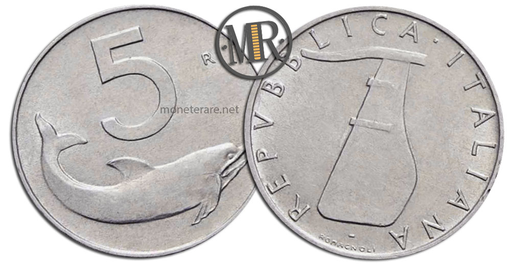 5 Lire Coins Repubblica Italiana Delfino