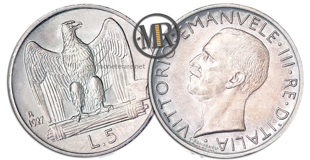 5 Lire Coins Vittorio Emanuele III Aquilotto