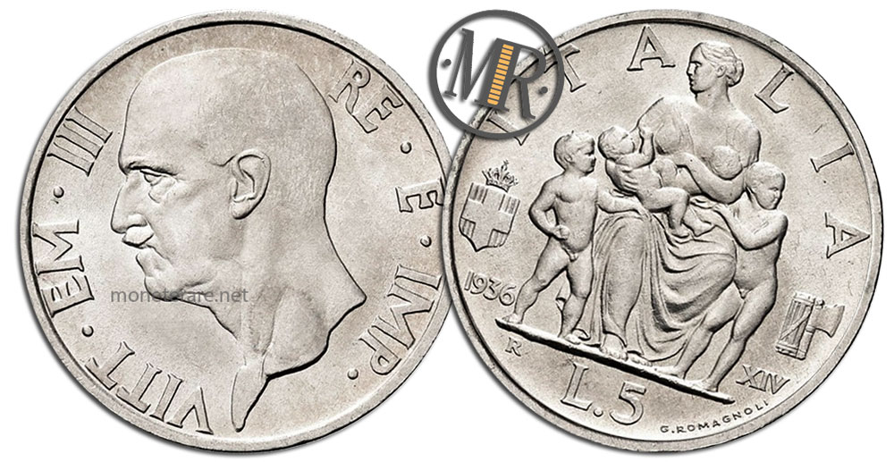 5 Lire Coins Vittorio Emanuele III Italia Feconda